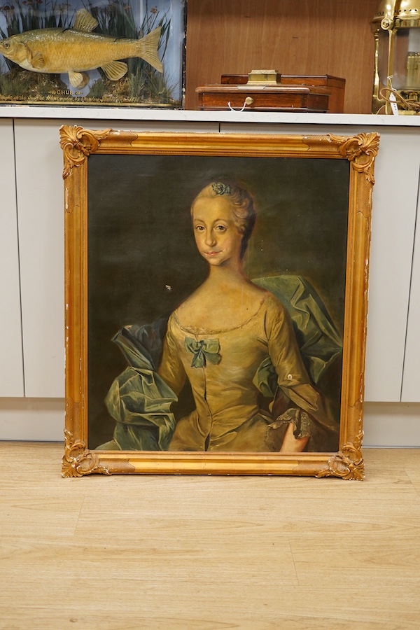 19th century school, portrait of a young lady in Georgian dress, unsigned, oil on canvas, 74 x 64cm